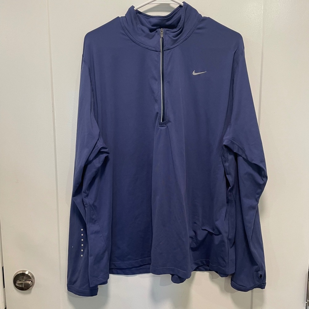 Nike Running Dri-FIT Mens 2X Blue Quarter Zip Pullover Long‎ Sleeve Shirt 1992
